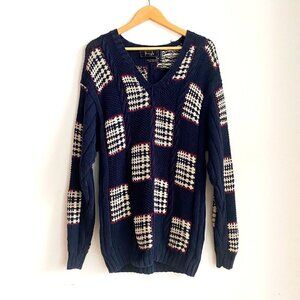 Vintage Pringle Blue Cotton Plaid Unique V Neck Pullover Hong Kong XL